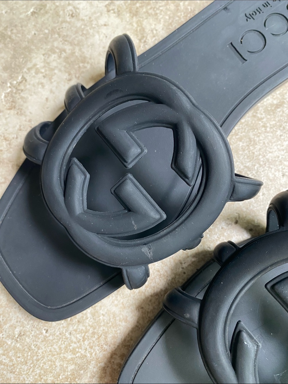 Gucci Matte Black GG Rubber Slide Sandals - Picture 9 of 16